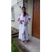 Boho Style Ukrainian Embroidered Maxi Dress White with Pink/Black Embroidery